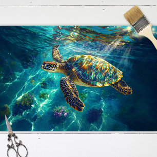 Meereschildkröte in schöner blauer Wasser-Decoupag Seidenpapier