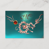 MEERESDRAGON 2 AQUAMARINE MONOGRAM Blau rot Visitenkarte (Rückseite)