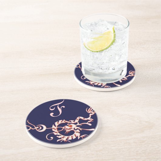 MEERESDRAGON 2 MONOGRAM, rosa blau Untersetzer (Seite)