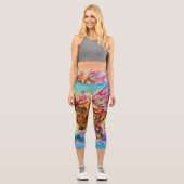 MEERESDRAGON in Blue Gold Yellow Pink Fantasy Capri Leggings (Vorderseite)