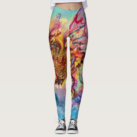 MEERESDRAGON in Blue Gold Yellow Pink Fantasy Leggings (Vorderseite)