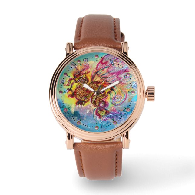 MEERESDRAGON MIT PINK GEMSTONS ARMBANDUHR (Vorderseite)