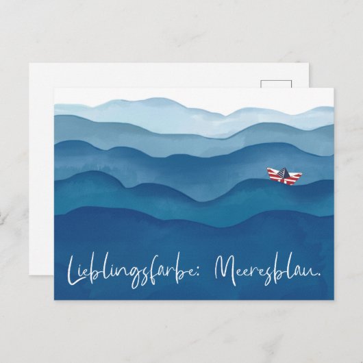 Meeresfarbe Blau Postkarte im Aquarell Stil (Vorne/Hinten)