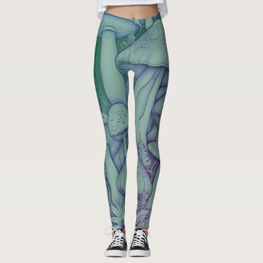 Meeresfarbene Pilze Überall Maßgeschneiderte Moder Leggings (Vorderseite)
