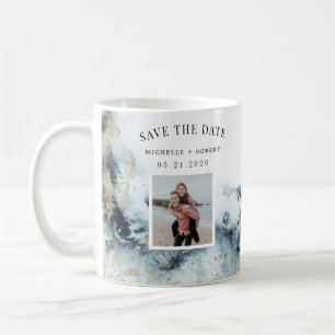 Meeresfarbenwellen Küstenwellen Save the Date Foto Kaffeetasse