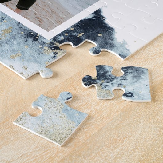 Meeresfarbenwellen Küstenwellen Save the Date Foto Puzzle (Seite)