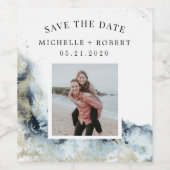 Meeresfarbenwellen Küstenwellen Save the Date Foto Weinetikett (Einzelnes Label)
