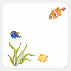 Meeresfische und Meeresalgen Quadratischer Aufkleber