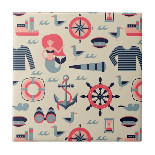 Meeresflora und -fauna-Muster Fliese (Vorderseite)