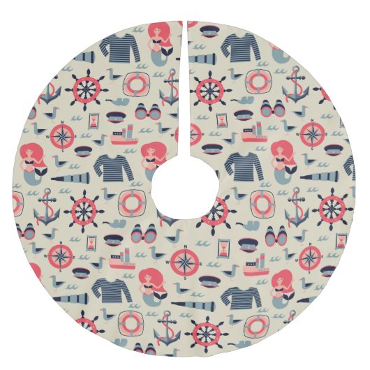 Meeresflora und -fauna-Muster Polyester Weihnachtsbaumdecke (Vorderseite)