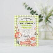 Meeresfrüchte-Blutgeschwür-Grün-Gingham und Einladung (Stehend Vorderseite)