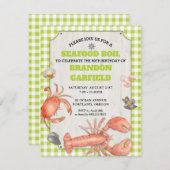 Meeresfrüchte-Blutgeschwür-Grün-Gingham und Einladung (Vorne/Hinten)