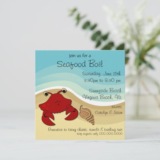 Meeresfrüchte-Blutgeschwür-Strand-Party Einladung (Stehend Vorderseite)