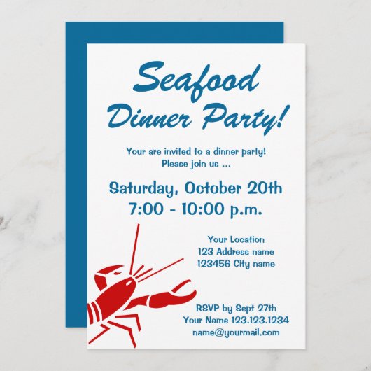 Meeresfrüchte-Dinner Party Einladungen mit rotem H (Vorne/Hinten)