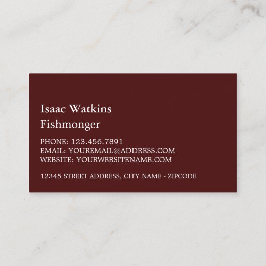 Meeresfrüchte-Display, Fischmonger/Ehefrau, Fischm Visitenkarte (Rückseite)