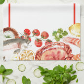 Meeresfrüchte Fest Roter Streifen Geschirrtuch (Gefaltet)