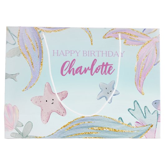 Meeresfrüchte Glitzer Meerjungfrau Große Geschenktüte (Rückseite)