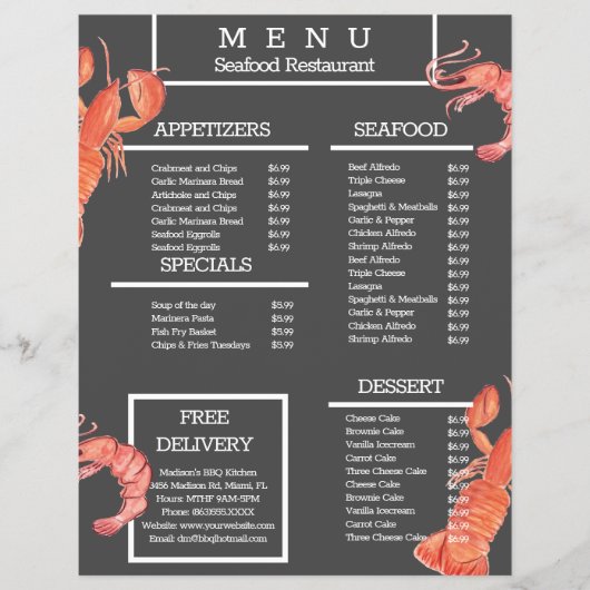 Meeresfrüchte Grill Restaurant Grau Flyer (Vorne)