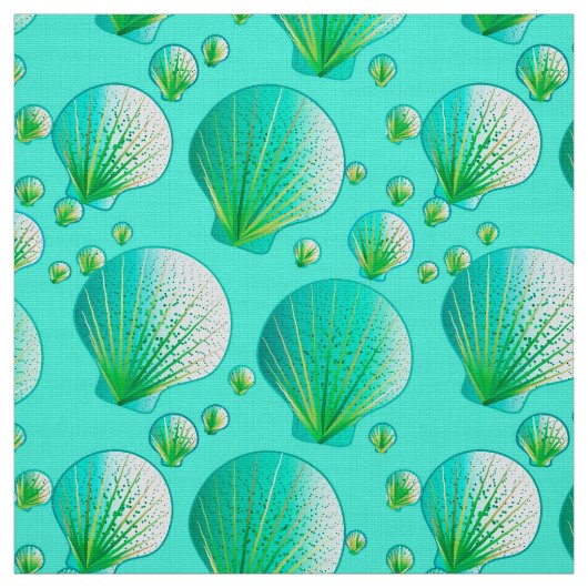 Meeresfrüchte-Grüne Muscheln auf Aqua Stoff (Muster)
