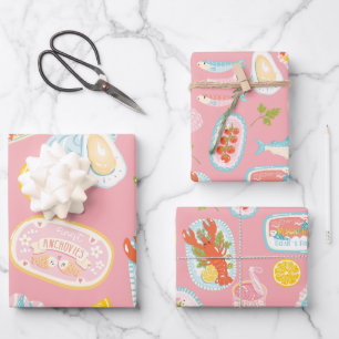 Meeresfrüchte Hummer Sardinen Austern Fisch Geschenkpapier Set