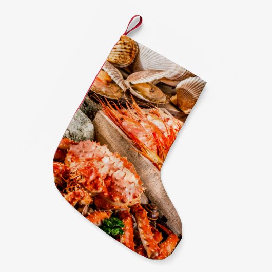 Meeresfrüchte-Kochplatte zum Abendessen am Meeresu Kleiner Weihnachtsstrumpf (Vorderansicht (hängend))