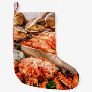 Meeresfrüchte-Kochplatte zum Abendessen am Meeresu Kleiner Weihnachtsstrumpf