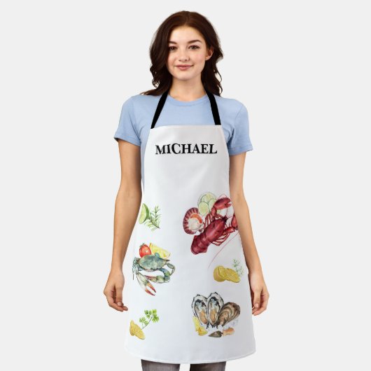 Meeresfrüchte Krebserkranker Koch Monogram Schürze (Getragen)