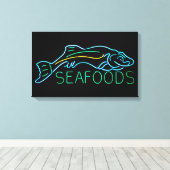 Meeresfrüchte mit Neonzeichen Leinwanddruck (Insitu (Holzboden))