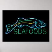 Meeresfrüchte mit Neonzeichen Poster (Vorne)