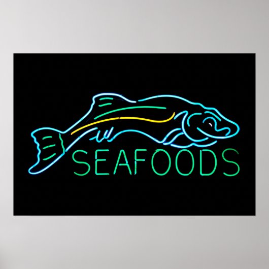 Meeresfrüchte mit Neonzeichen Poster (Vorne)