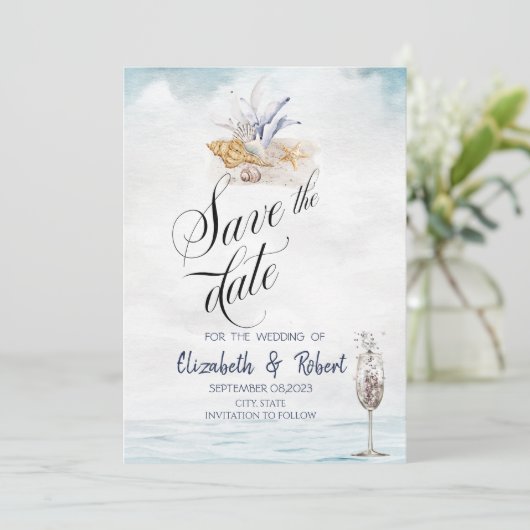 Meeresfrüchte Muscheln Save the Date (Stehend Vorderseite)