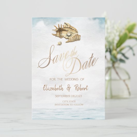 Meeresfrüchte Muscheln Save the Date (Stehend Vorderseite)
