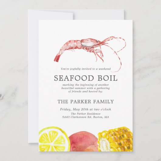 Meeresfrüchte Party Grau Einladung (Vorderseite)