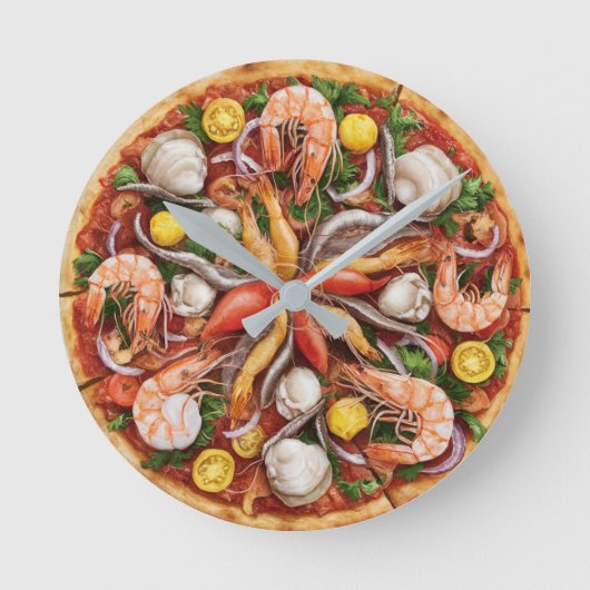 Meeresfrüchte Pizza Runde Wanduhr (Vorderseite)