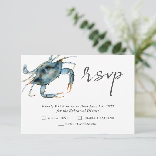 Meeresfrüchte Probe Abendessen RSVP Karte (Stehend Vorderseite)