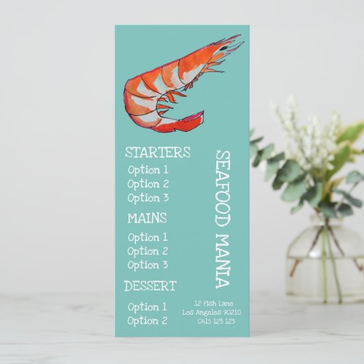 Meeresfrüchterestaurantfisch-Abendessenmenü Menükarte (Stehend Vorderseite)