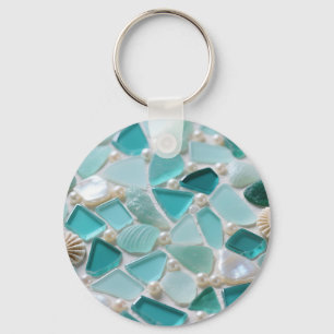 Meeresglas-Mosaik Türkis Küstencharme Schlüsselanhänger