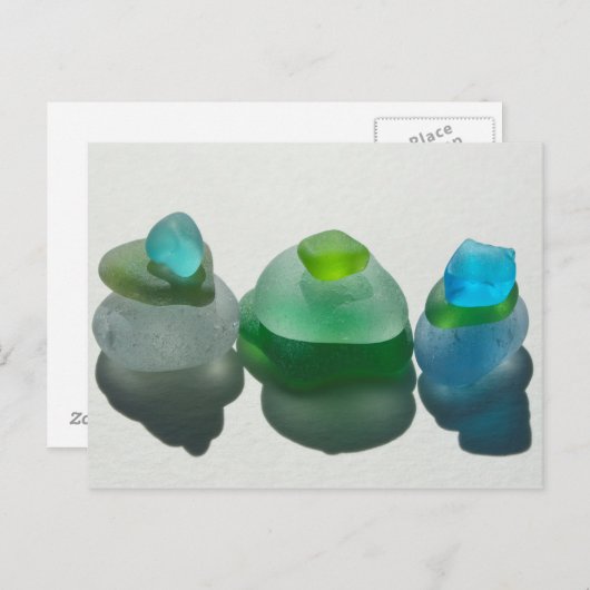 Meeresglas, Strandglas, blau, grün, Postkarte (Vorne/Hinten)