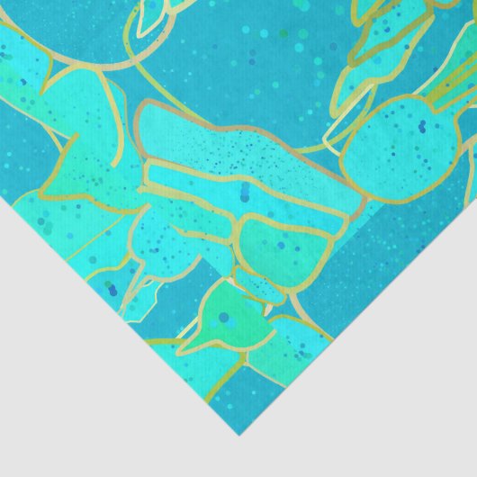 Meeresgrotto Abstrakt, Türkis, Aqua und Gold Seidenpapier (Ausschnitt)