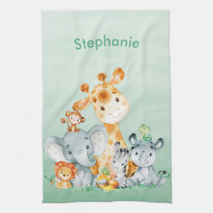 Meeresgrün Wasserfarbe Niedlich Safari Jungle Tie Geschirrtuch