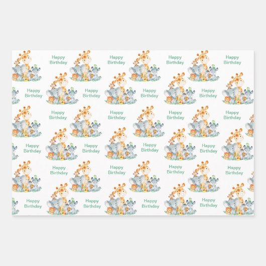 Meeresgrün Wasserfarbe Niedlich Safari Jungle Tier Geschenkpapier Set (Vorderseite 2)