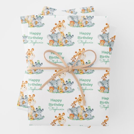Meeresgrün Wasserfarbe Niedlich Safari Jungle Tier Geschenkpapier Set (Beispiel)