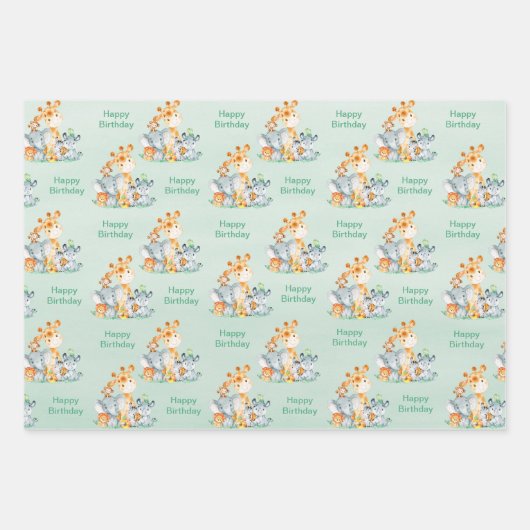 Meeresgrün Wasserfarbe Niedlich Safari Jungle Tier Geschenkpapier Set (Vorderseite 2)
