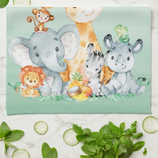 Meeresgrün Wasserfarbe Niedlich Safari Jungle Tier Geschirrtuch (Gefaltet)