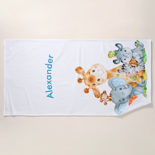 Meeresgrün Wasserfarbe Niedlich Safari Jungle Tier Strandtuch (Vorderseite)