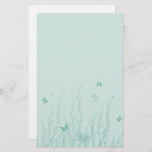 Meeresgrüne Blume und Schmetterlinge - stationär Briefpapier (Vorne/Hinten)