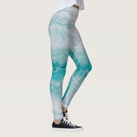 Meeresgrüne Marmorstruktur Leggings (Rechts)