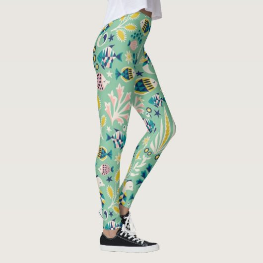 Meeresgrüner Unterwasserfisch Leggings (Rechts)