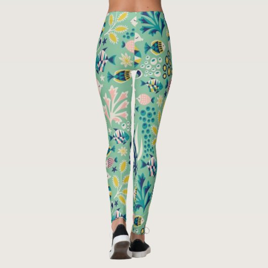 Meeresgrüner Unterwasserfisch Leggings (Rückseite)