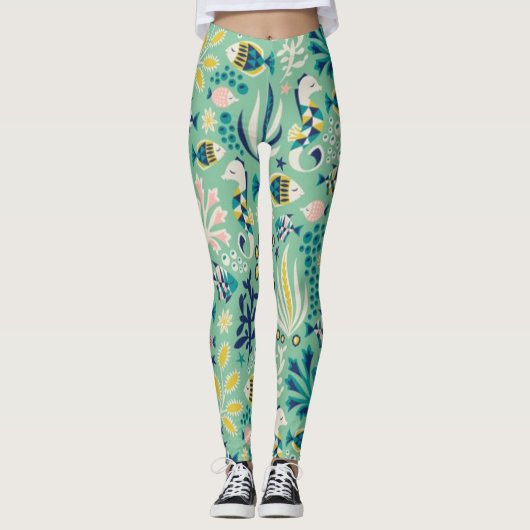 Meeresgrüner Unterwasserfisch Leggings (Vorderseite)